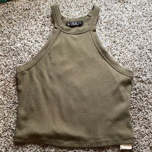 Cropped green high neck tank top